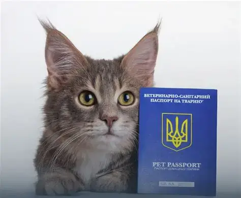 Кіт поруч з українським ветеринарно-санітарним паспортом